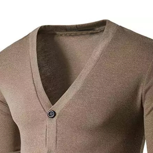 Pull en tricot pour homme, col en V, manches longues, couleur unie, laine/acrylique, respirant, vêtements d'hiver - Product Image 5