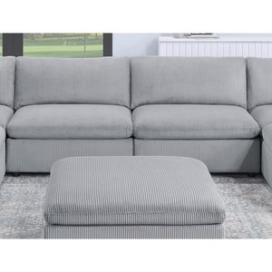 Set Divano Modulare 7 Pezzi Grigio Scuro in Velluto a Coste per Soggiorno con 2 Angolari, 2 Poltrone Senza Braccioli e 3 Pouf F - Product Image 4