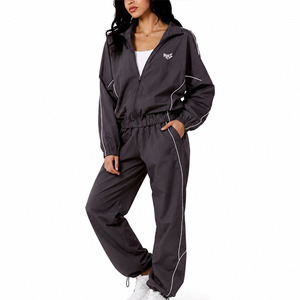 Streetwear Two Pieces Sports <b>Running</b> Tracksuit Crinkle Nylon <b>Reflective</b> Windbreaker <b>Jackets</b> and Jogger Pants Tracksuit Hoodies - Product Image 1