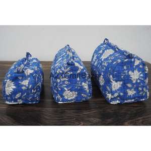 Pochette de maquillage légère en coton biologique matelassé, faite à la main en Inde, écologique, avec fermeture éclair, pour trousse de toilette, taille moyenne - Product Image 2