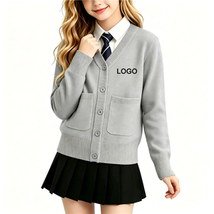 Cardigan en tricot blanc léger à manches longues et col en V pour filles, avec poches, idéal pour la rentrée scolaire - Product Image 3