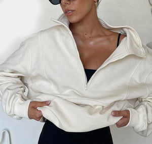 เสื้อสเวตเชิ้ตโอเวอร์ไซส์ผ้าฝ้ายฟลีซแบบซิปครึ่งตัวสำหรับผู้หญิง สไตล์ลำลองสำหรับฤดูหนาว เสื้อสเวตเชิ้ตคอปกแบบไหล่ตกสำหรับผู้หญิง - Product Image 6