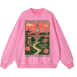   Sudadera gráfica rosa de cuello redondo para mujer, de manga larga, inspirada en hermandades, estilo casual y urbano, top de moda. - Product Image 1