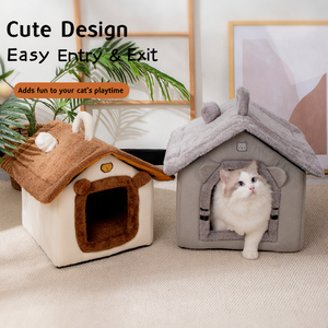 Cama Cueva para Gatos y Perros, Cálida para Invierno, Portátil, para Interiores, con Asa, Cojín Extraíble y Lavable, Nido Suave de Felpa para Cachorros - Product Image 4