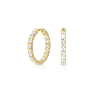 Boucles d'oreilles créoles moyennes en diamant de laboratoire certifié IGI, or blanc 14 carats rhodié, bijoux de luxe pour femme - Cadeau pour mariage ou fête - Product Image 2