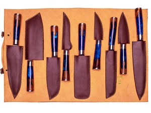 Handmade 67-Layer Damascus Durable <b>Sharp</b> Straight Edge 9-Piece Kitchen <b>Knife</b> <b>Set</b> Wood+Resin Ambidextrous Handles Professional - Product Image 4