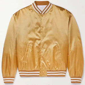 Satin Varsity <b>Jacket</b> Regular Fit Casual Style Autumn Wear Turn-down Collar Button Closure Solid Color - Product Image 4