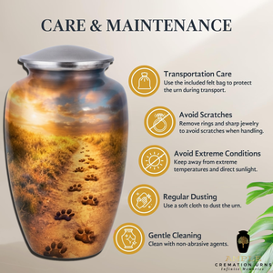 <b>Large</b> Dog Cremation <b>Urn</b> with Paw Prints Trail Design Eco-Friendly Durable Aluminum 220 Cubic Inch Capacity Secure Lid - Product Image 5