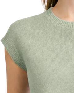 Suéter de Punto sin Mangas para Mujer, Color Verde Claro, Bordado Floral, Cuello Redondo, Suave, Ligero, Informal, Chaleco de Verano, Top Elegante y Moderno - Product Image 5