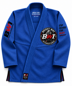 ชุดยูโด BWI BJJ สีน้ำเงิน ผ้าฝ้าย 100% สำหรับผู้ใหญ่ ทรงหลวม ทนทาน พิมพ์ลายโลโก้ด้านหน้า แห้งเร็ว น้ำหนัก 460 กรัม - Product Image 1