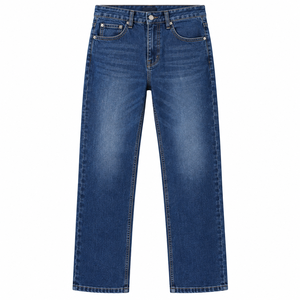 Pantalones Casuales de Mezclilla para Hombre, Corte Recto, Jacquard Texturizado, Algodón Elástico, Ecológicos, Transpirables, Lavado Medio, 5 Bolsillos - Product Image 1