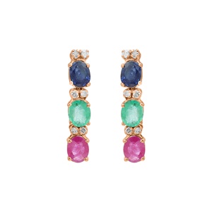 Luxury 18K White Gold Multi Gemstone Dangle Earrings Natural Sapphire Emerald Ruby Diamond Drop Fine Jewelry Wholesale - Product Image 3