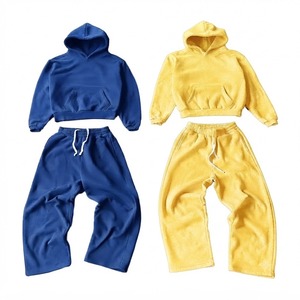 Ensemble de survêtement unisexe à capuche de couleur unie, coupe décontractée, manches longues, pantalon à cordon de serrage, 100 % coton, pour l'automne, prix de gros - Product Image 3