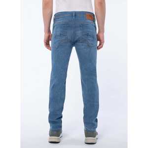 Pantalones vaqueros ajustados transpirables de cintura alta para hombre, Pantalones vaqueros de pierna recta ajustados de longitud alta lavados en azul con estampado de estilo informal - Product Image 2