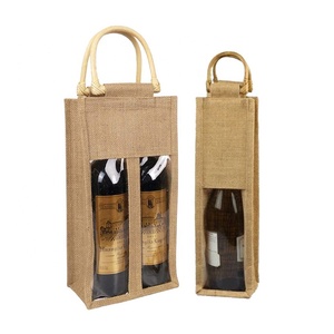 Bolsa de botella de vino de yute ecológica directa de la India con diseño de arpillera serigrafiado y Asa bolsas de compras de tendencia - Product Image 4