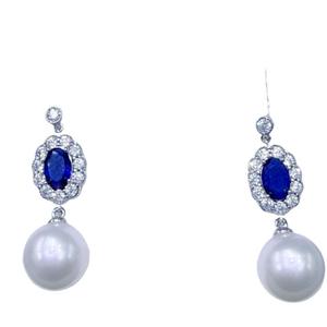 Natural 8-9mm Freshwater <b>Pearl</b> Dangle <b>Earrings</b> for Women Round Almost Flawless Pure <b>Silver</b> with Square Face Design - Product Image 5