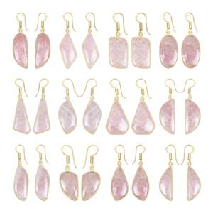 Pendientes de Cuarzo Rosa para Mujer, Joyería de Piedras Naturales, Elegantes Pendientes Chapados en Oro de 18k para Bodas y Fiestas - Product Image 1