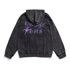 Sweat à capuche personnalisé Streetwear brodé de strass, coupe classique, en polaire épaisse, effet délavé vintage - Product Image 5