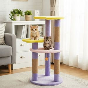 Albero per Gatti Viola da 29 Pollici con 4 Livelli, Tiragraffi in Juta e Dispositivo Anti-Ribaltamento per Gattini e Gatti Adulti, con Design Luna e Stelle - Product Image 5