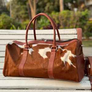 Bolsa de Viaje de Cuero Vacuno, Estilo Vintage, con Cierre, Ligera, Unisex, para Fin de Semana, Modelo LHDB-0131 - Product Image 4