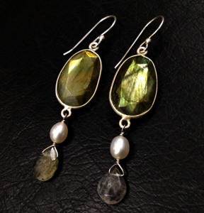 Pendientes de Labradorita Natural y Perla, Plata de Ley 925, Hechos a Mano, con Piedras Preciosas, para Mujer, Joyería al por Mayor - Product Image 5