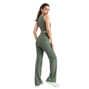 Women's Yoga Outfit Crop Top <b>Flare</b> <b>Leggings</b> Fitness Gym Activewear Set Stretch Sportswear Workout Clothing Wholesale Manuf - Product Image 2