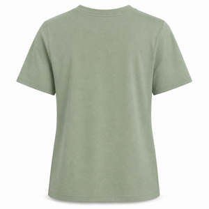 เสื้อยืดคอกลมผ้าฝ้ายสำหรับผู้หญิง สีพื้น แขนสั้น ทรงปกติ เสื้อเจอร์ซีย์ลำลอง - Product Image 4