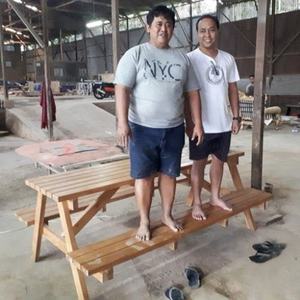 Solid Wood Teak <b>Outdoor</b> Picnic <b>Table</b> Set with <b>Benches</b> Rustic Garden Furniture Weather Resistant 6 Seater Patio Set - Product Image 4