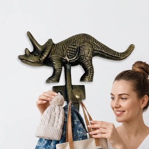 Triceratops Dinosaur Wall <b>Hook</b> Metal Novelty <b>Coat</b> Hanger Antique Brass Finish <b>Single</b> <b>Hook</b> Design Waterproof Eco-Friendly - Product Image 4