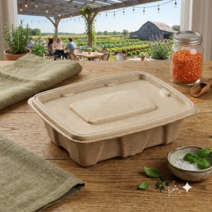 Conteneur rectangulaire en bagasse naturelle 750 ml, 100 % compostable, étanche et compatible micro-ondes, boîte d'emballage alimentaire jetable pour colis - Product Image 4