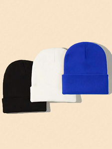 Bonnet unisexe en laine chaud d'hiver, style jacquard à lettres, tricoté, sans revers, pour le ski et les voyages - Product Image 2