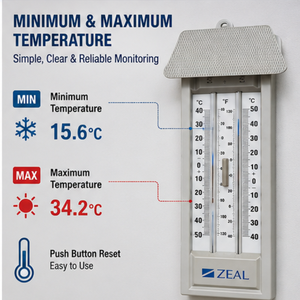 Termómetro de pared Zeal para temperatura mínima y máxima, para uso en húmedo y seco |   Instrumento de Monitoreo de Temperatura Interior y Exterior con Escala Celsius y Fahrenheit - Product Image 4