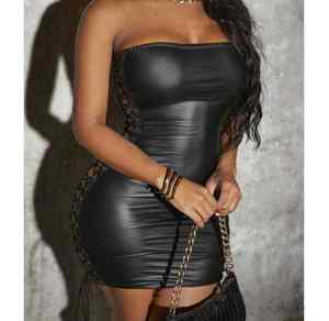 Robe de club en cuir PU sexy et élégante pour femmes, vente en gros, nouvelle collection, dentelle tendance, best-seller - Product Image 2