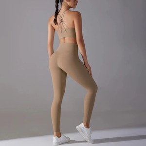 Women's <b>Seamless</b> 2-Piece Yoga <b>Set</b> High Waist Full Length <b>Leggings</b> Scoop Neck Racerback Crop <b>Top</b> Solid Color Activewear - Product Image 5