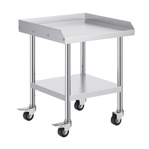 Tavolo da Lavoro in Acciaio Inox 24x24x30 per Cucina Commerciale con 4 Ruote e 3 Lati con Paraspruzzi, Design Resistente - Product Image 1