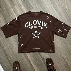 T-shirt court CLOVIX SPORTS coupe ample homme femme, motif éclaboussures de peinture, streetwear, logo personnalisé, tee-shirt oversize, vente en gros - Product Image 2