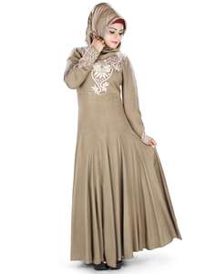 Beige Embroidered Polyester ODM <b>Abaya</b> Salwar Kameez Muslim Women Long Sleeve Floor Length Hijab Dress for Prayer <b>Wedding</b> Ethnic - Product Image 1