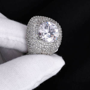 <b>mens</b> <b>silver</b> moissanite round solitaire iced <b>signet</b> <b>ring</b> large centre stone pave statement luxury jewellery masterpiece - Product Image 5