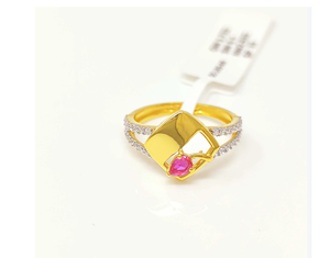 22K Solid Gold <b>Ring</b> for Women Authentic 916 Yellow Gold Geometric Shield Pink Stone <b>Finger</b> <b>Ring</b> Luxury Fine Jewelry Gift Band - Product Image 2