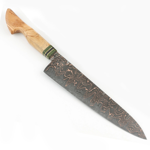 Cuchillo de cocina artesanal de cobre damasco hecho a mano con mangos de madera a juego para cocinas profesionales y domésticas - Product Image 2