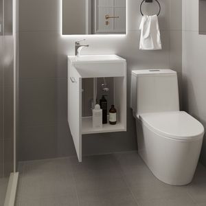 Mobile bagno sospeso Saju Wide a una anta con lavabo in resina e un ripiano, bianco, per stoccaggio - Product Image 4