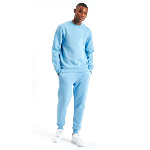 Men's Light Blue <b>Tracksuit</b> Set Crew Neck Sweatshirt And Sweatpants With Side Pockets Casual Spring Wear 100% Cotton Regular Fit - Product Image 4