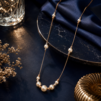 Collier élégant en or rose 18 carats avec perles, longue chaîne, accents crème, bijoux certifiés sophistiqués, cadeau pour femme