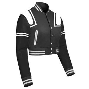 Chaqueta Varsity Corta Bordada para Mujer OEM con Letras 3D y Bordado, Dobladillo y Puños Acanalados, Logotipo Personalizado, Venta al por Mayor, MOQ 50 unidades - Product Image 2