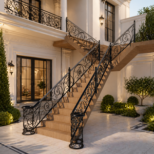 Rampe d'escalier élégante en fer forgé, main courante sur mesure, garde-corps de terrasse durable, design métallique robuste, anti-rouille, utilisation intérieure et extérieure - Product Image 2