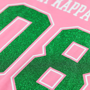 AKA 1908 Pink Long Sleeve Jersey Women Chenille Embroidery Greek Sorority Apparel Football Style Shirt Premium Fit - Product Image 6