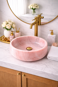 Premium Pink Onyx Eco-Friendly Modern Bathroom Sink Hand Carved Stone Vessel <b>Basin</b> Luxury Vanity Wash <b>Basin</b> for Home Hotel Use - Product Image 3