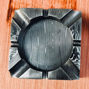 Decorative Damascus Steel <b>Ashtray</b> Unique Layered Pattern Heavy Duty Metal <b>Ashtray</b> for Tabletop Use and Gifting - Product Image 2