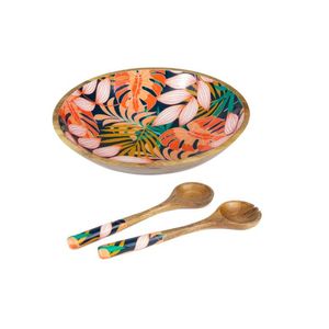 Tazón para Servir Hecho a Mano de Madera de Mango con Incrustaciones de Esmalte y Patrón Geométrico - Tazón Grande Decorativo para Ensaladas, para Cocina y Vajilla - Product Image 3