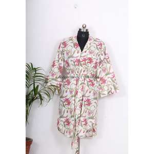 Chemise indienne imprimée la plus vendue avec ceinture à nouer, robe longue faite main indienne, chemise longue décontractée avec manches kimono larges, ethnique - Product Image 1